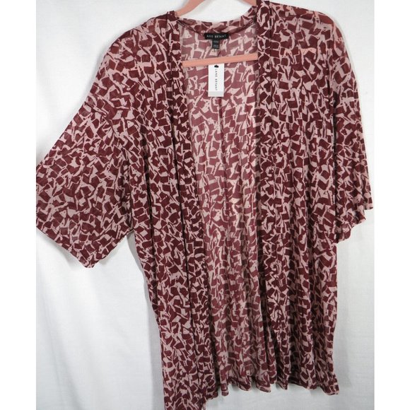 Lane Bryant Burgundy Abstract Print Open Front Kimono Mesh Cardigan Plus 22-24 - Picture 1 of 8